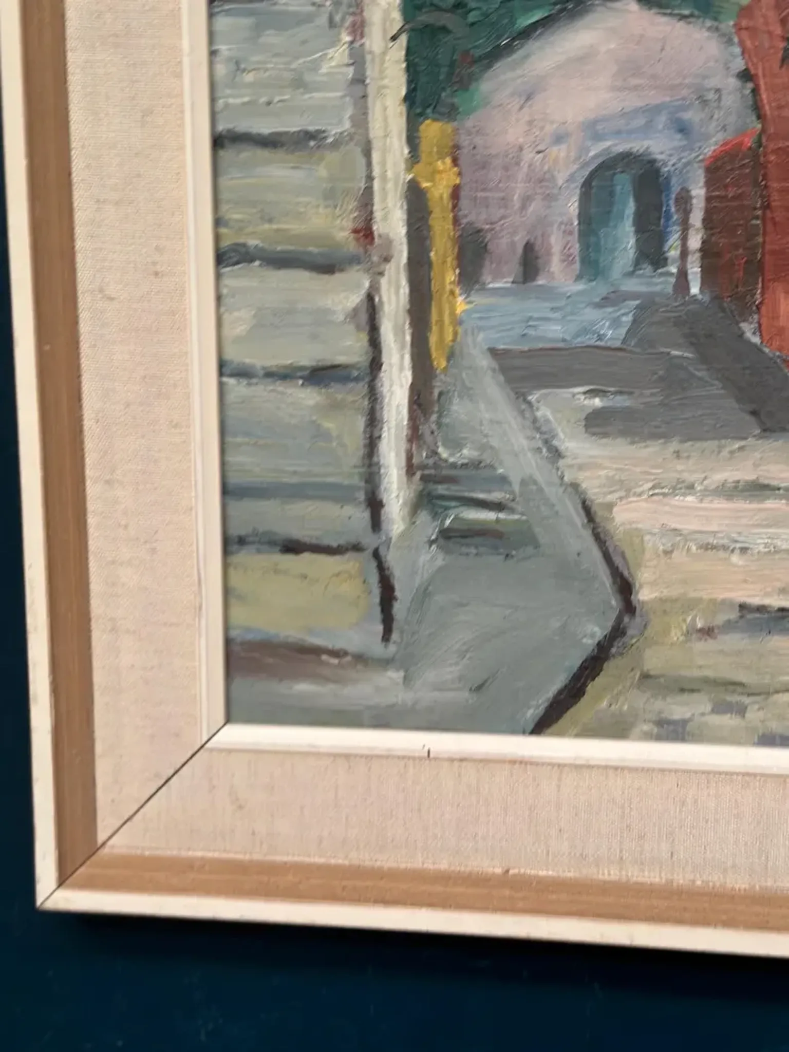 Original Swedish Oil on Panel – “Urban Landscape” by B. Gustavson – Signed – Dated 1947 – Vintage & Framed