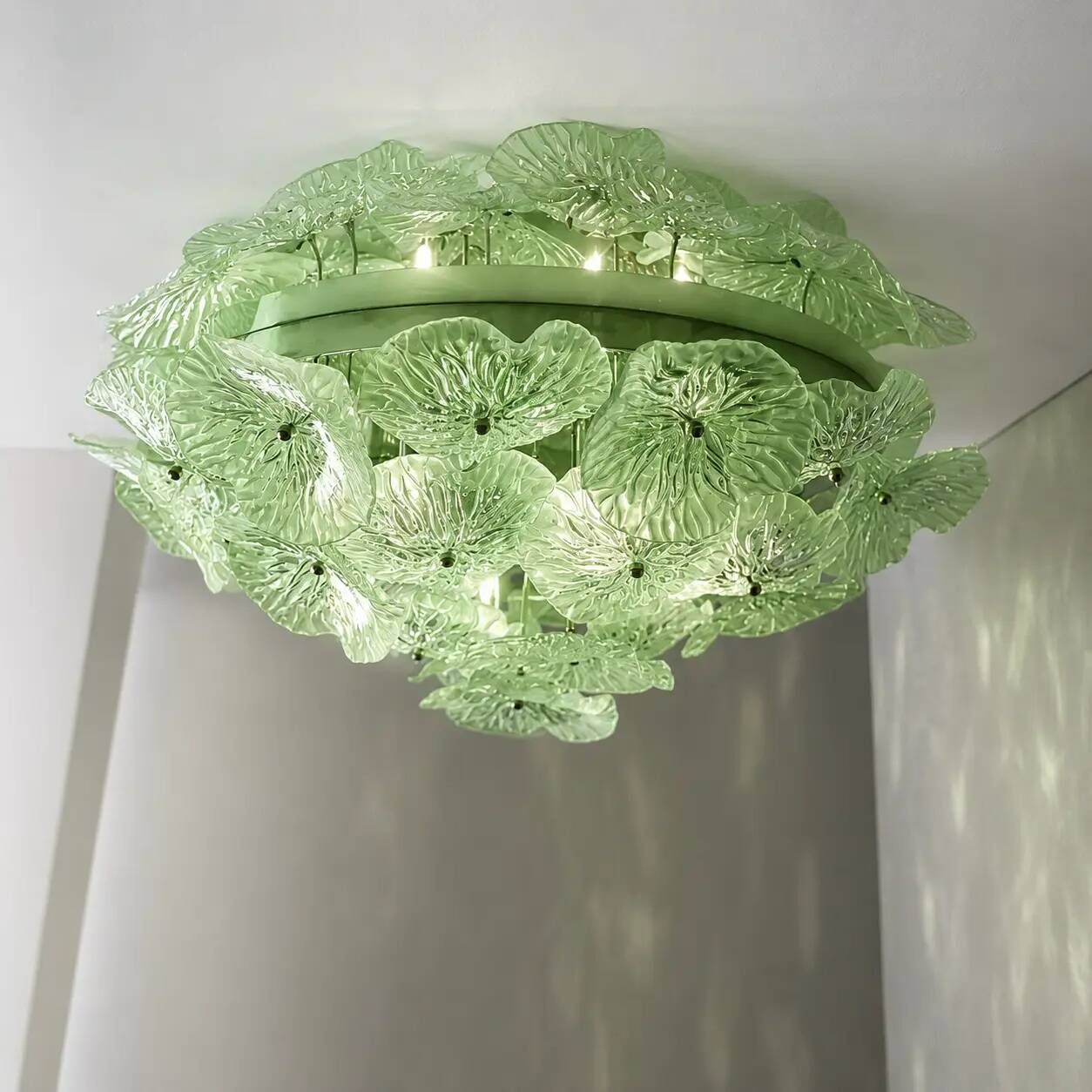 Contemporary Floreal Green Murano Glass Flush Mount by Simoeng