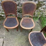 6 Louis XVI style chairs in solid beech and Cordoba leather, 1900