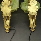 Paire d'appliques style Louis XV du XIXe - bronze & tulipes vertes