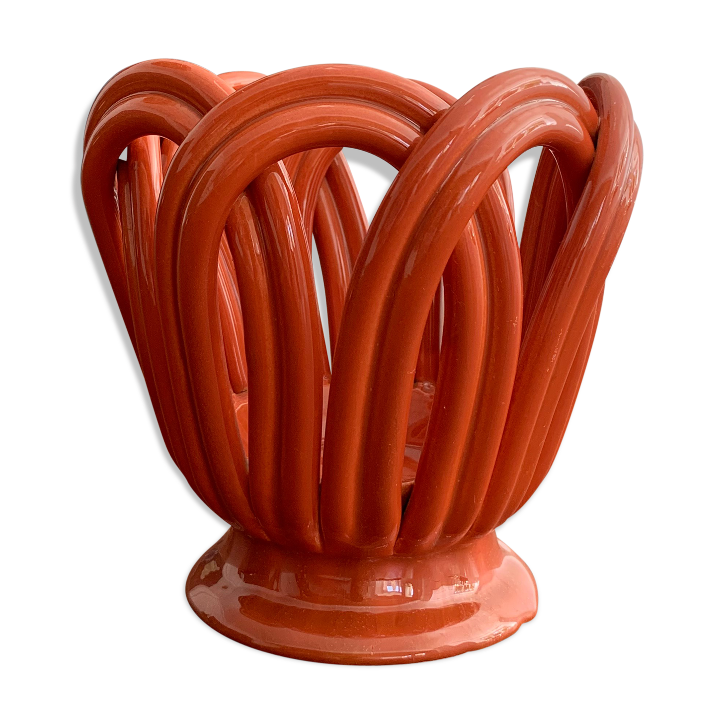 Vintage braided earthenware pot cache