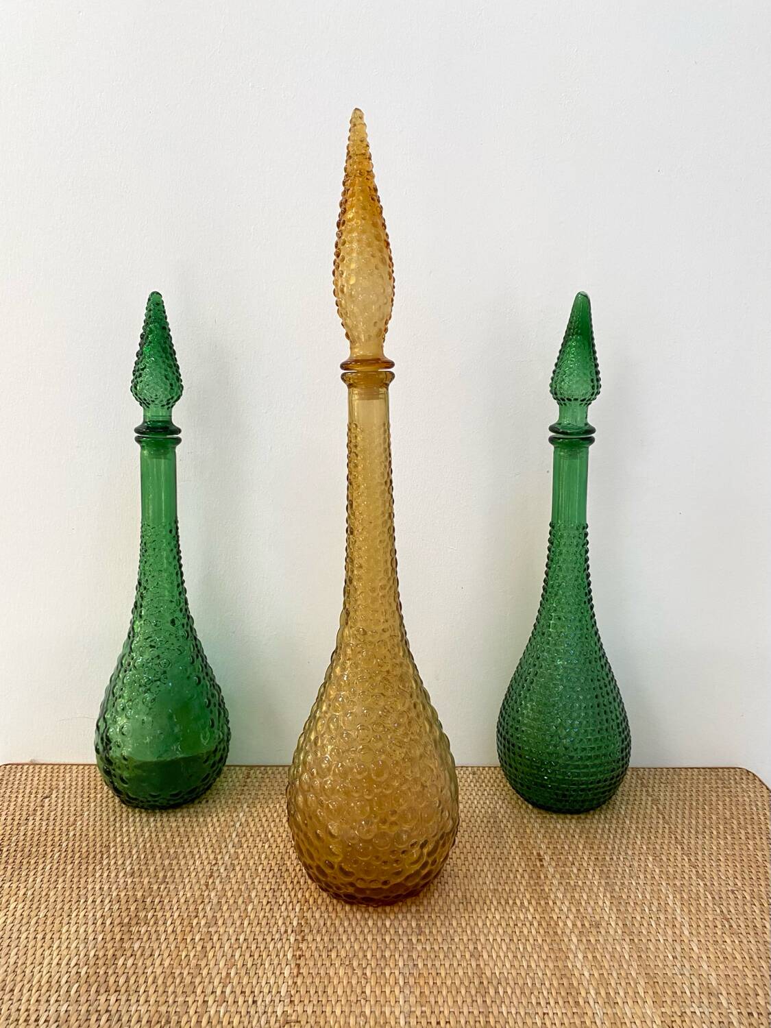 Green Empoli carafe - Diamond point glass - 1960s