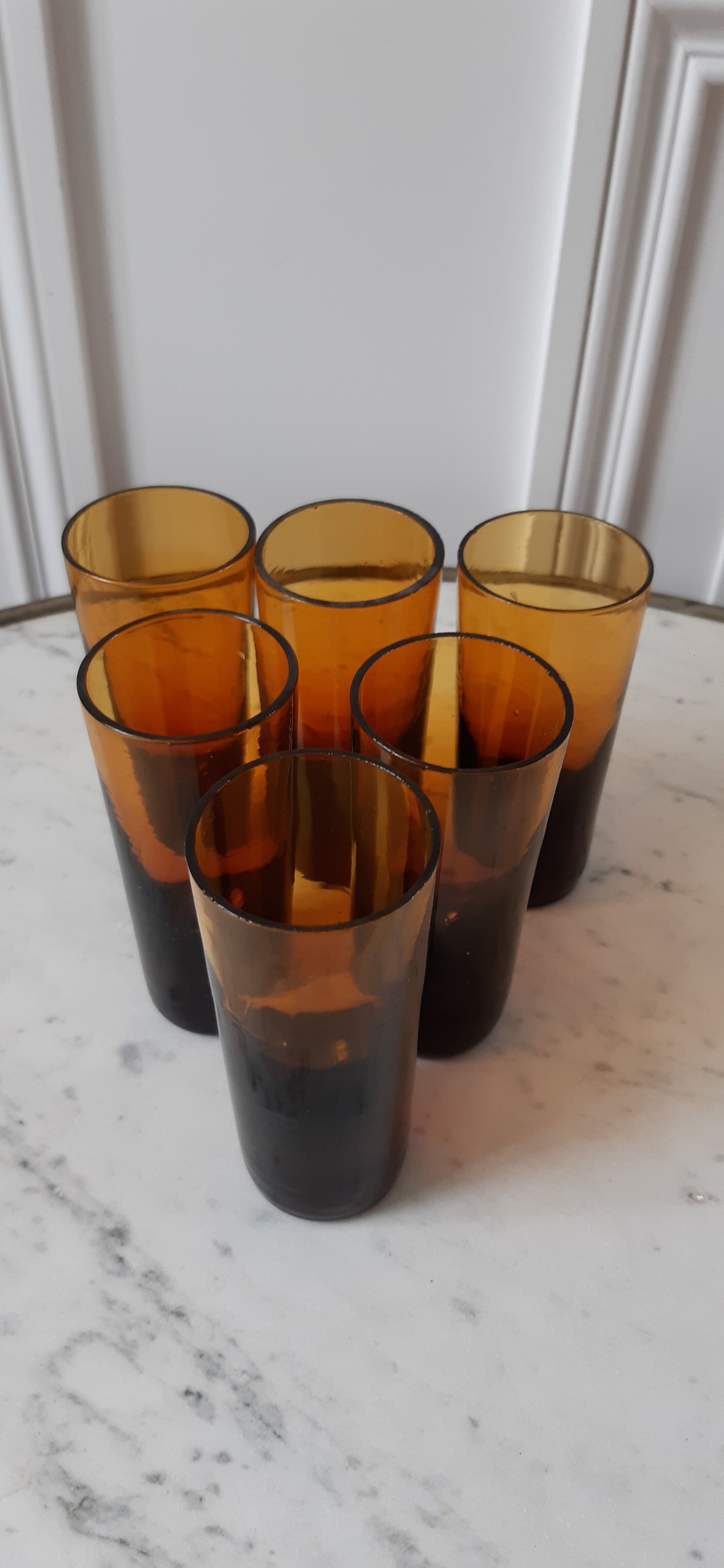 Set of 6 amber glasses with thick bottom 60s-70s
