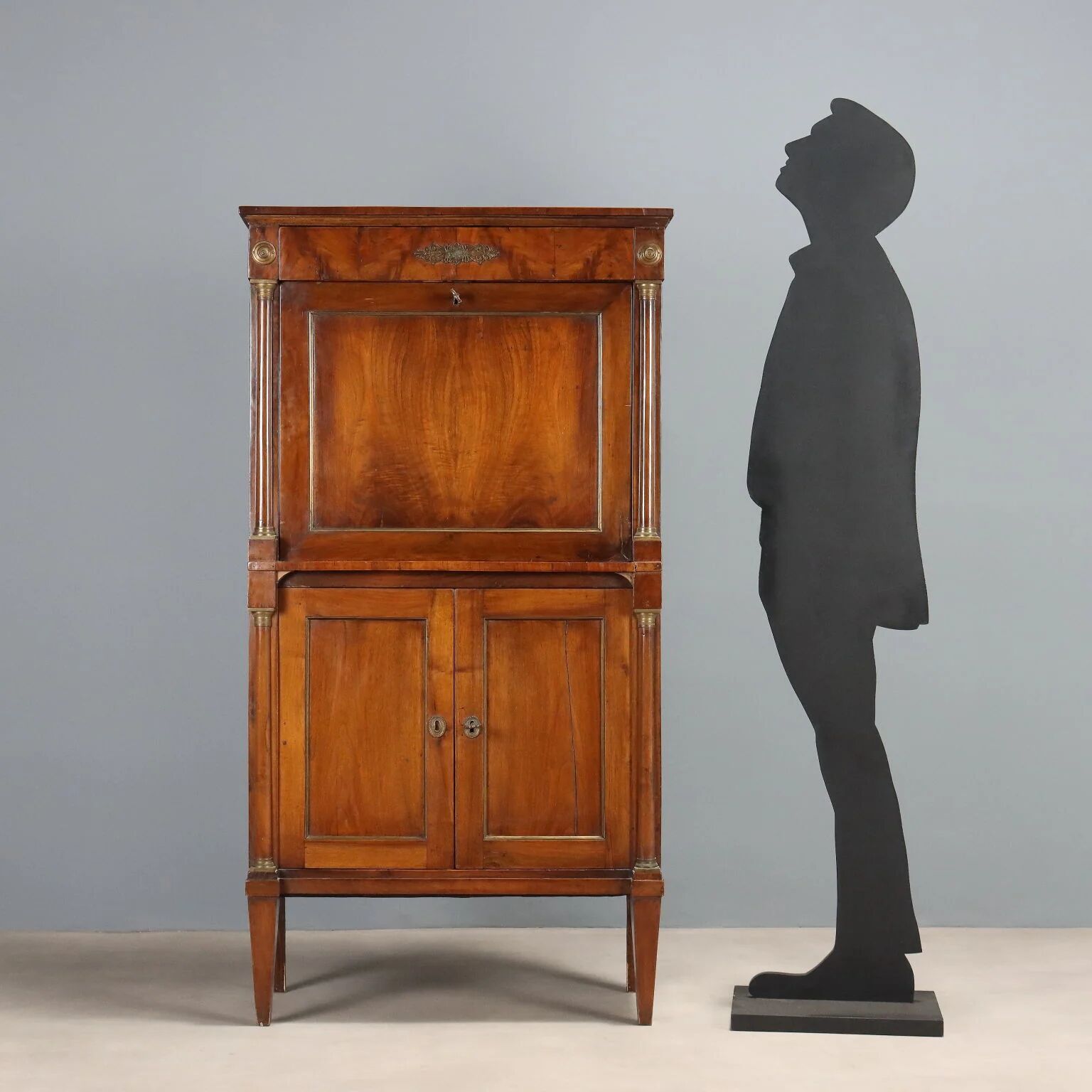 Ancient Empire secretary in walnut and bronze, Italy, 19th century