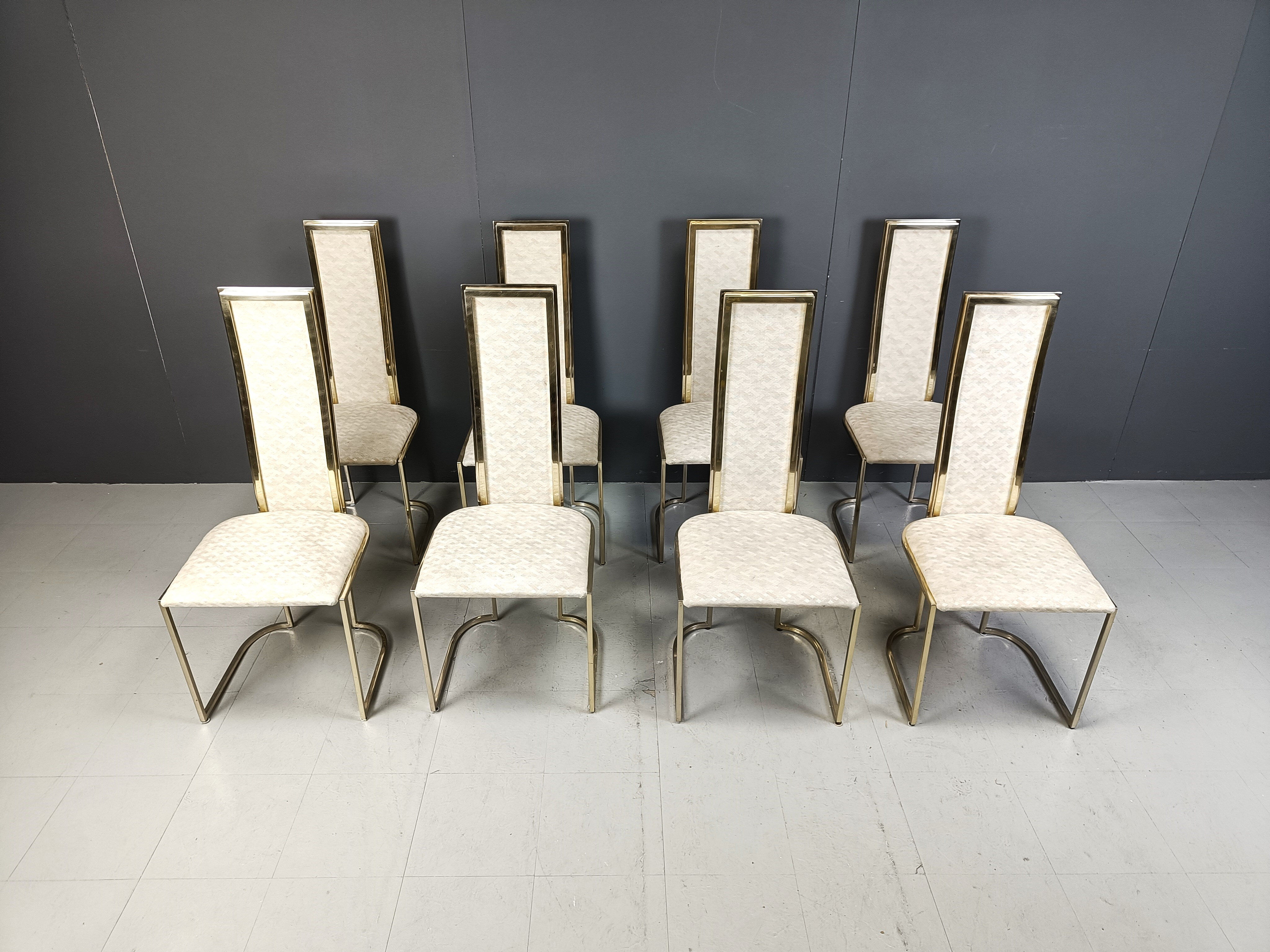 Vintage brass dining chairs by Belgo Chrom, 1970s - set of 8