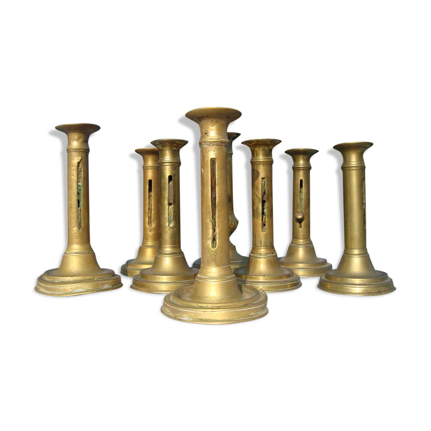 Set of 8 antique brass chandeliers