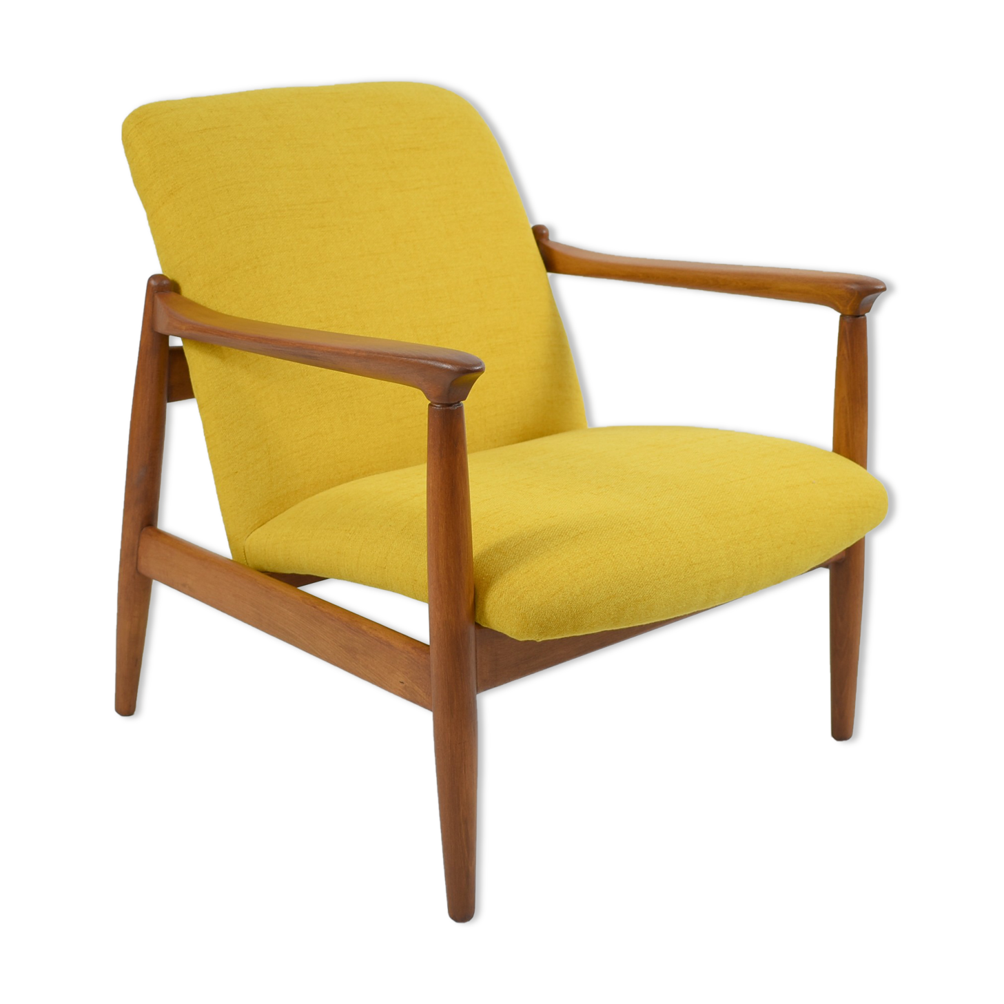 Vintage original armchair designer E.Homa, 1960s, fully restored, yellow fabric