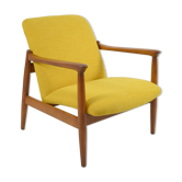 Vintage original armchair designer E.Homa, 1960s, fully restored, yellow fabric
