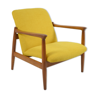 Fauteuil vintage design E.Homa, années 1960, entièrement restauré, tissu jaune