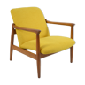 Fauteuil vintage design E.Homa, années 1960, entièrement restauré, tissu jaune