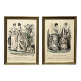 Pair of framed fashion engravings from the 19th century.