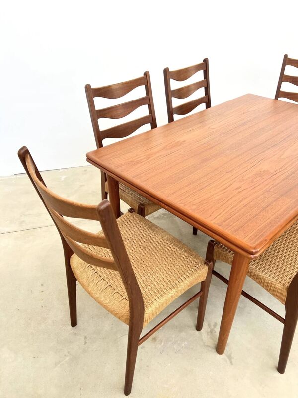 Lot de 6 chaises GS90 Arne Wahl Iversen — teck et corde papier, Glyngøre Stolefabrik, années 60