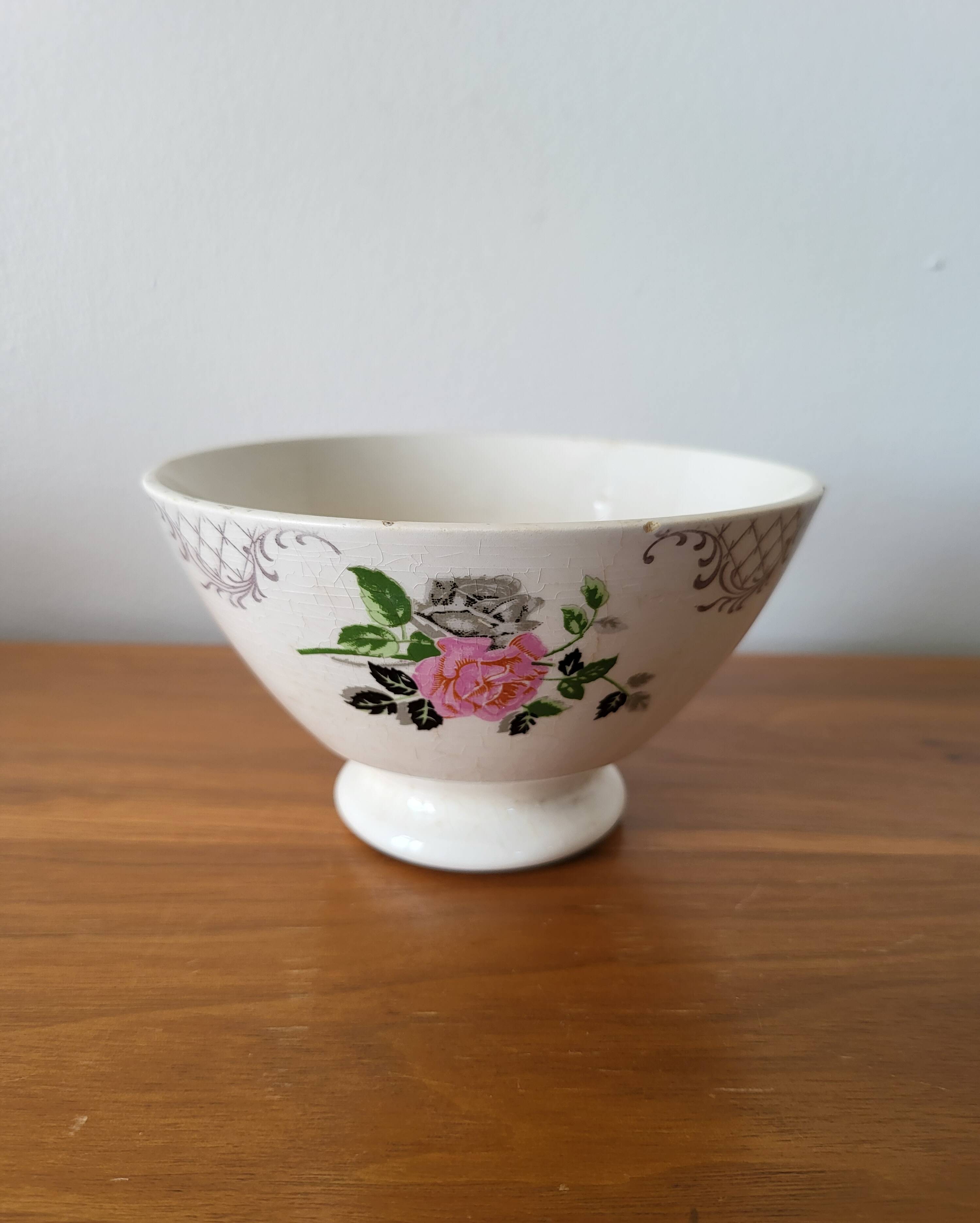 Old Faience Bowl SARREGUEMINES Rose Decoration