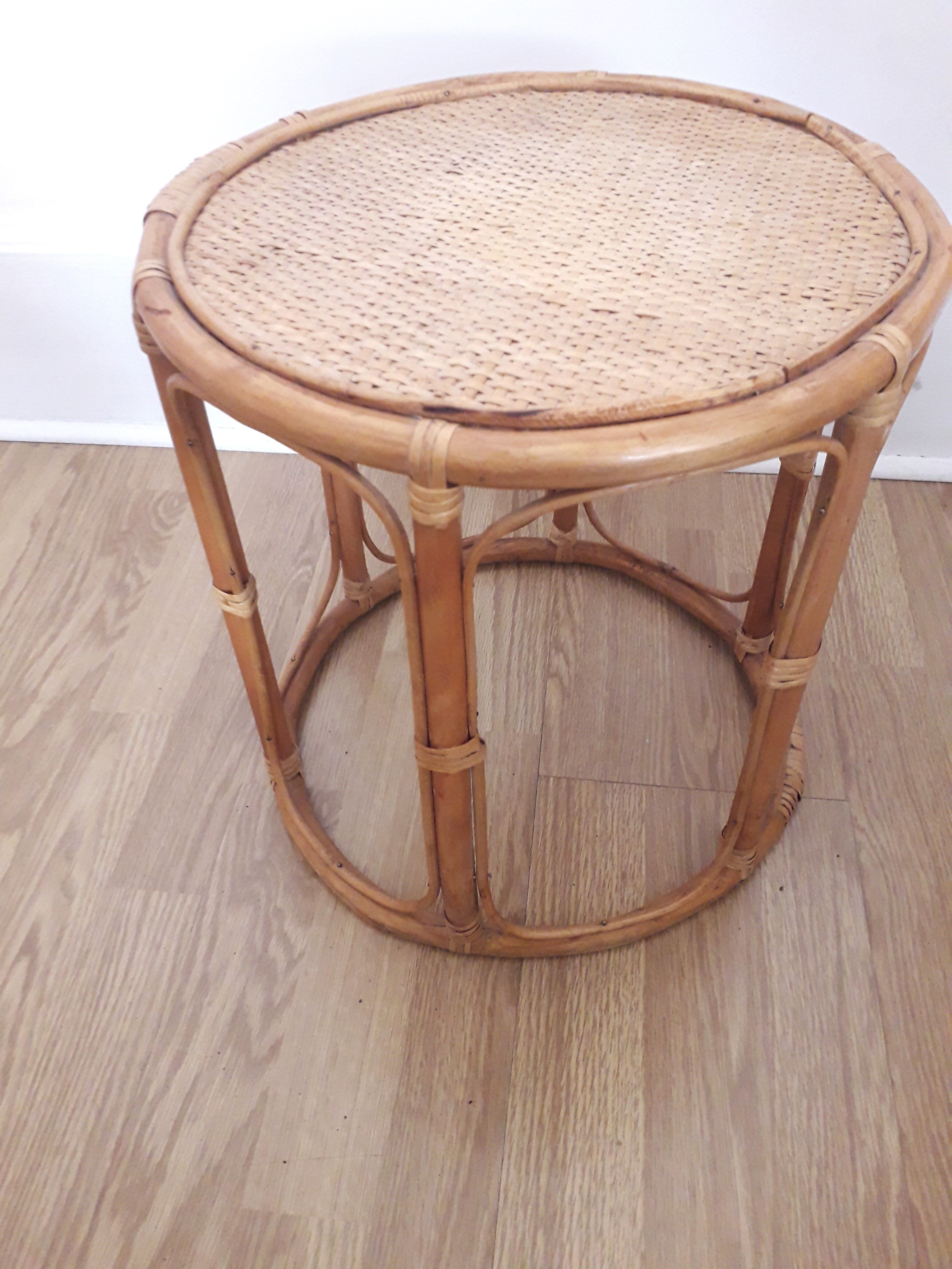 Vintage sofa end / side table - Rotion/ Bamboo - 1980