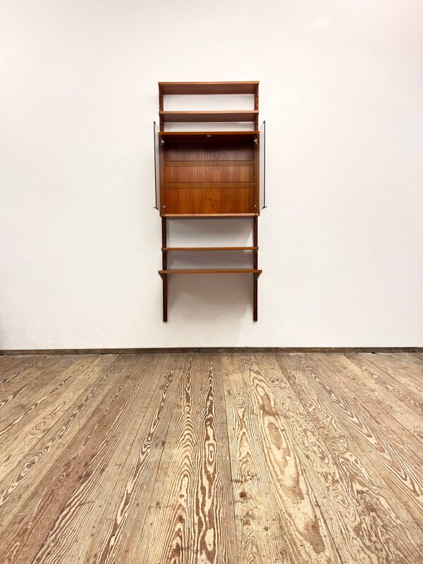 Petite unité murale moderne du milieu du siècle, système Royal avec bureau, Poul Cadovius pour Cado, Danemark, 1950