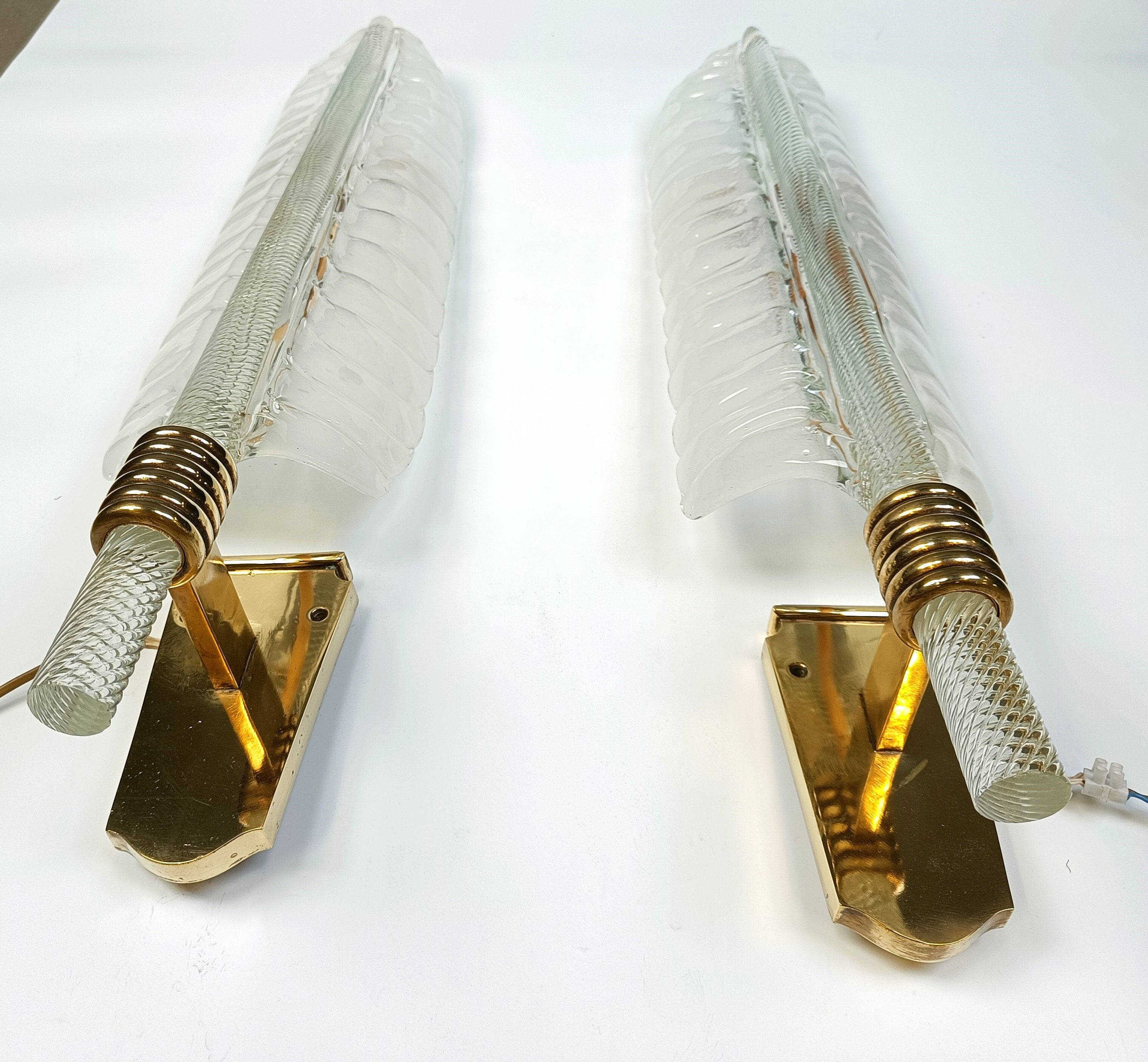 Pair of large crystal 'feather' wall lamps by André Arbus & Veronese, 1950s