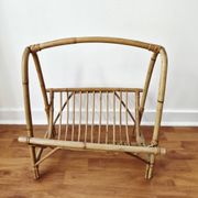 Vintage rattan magazine rack in bohemian style '1970s -