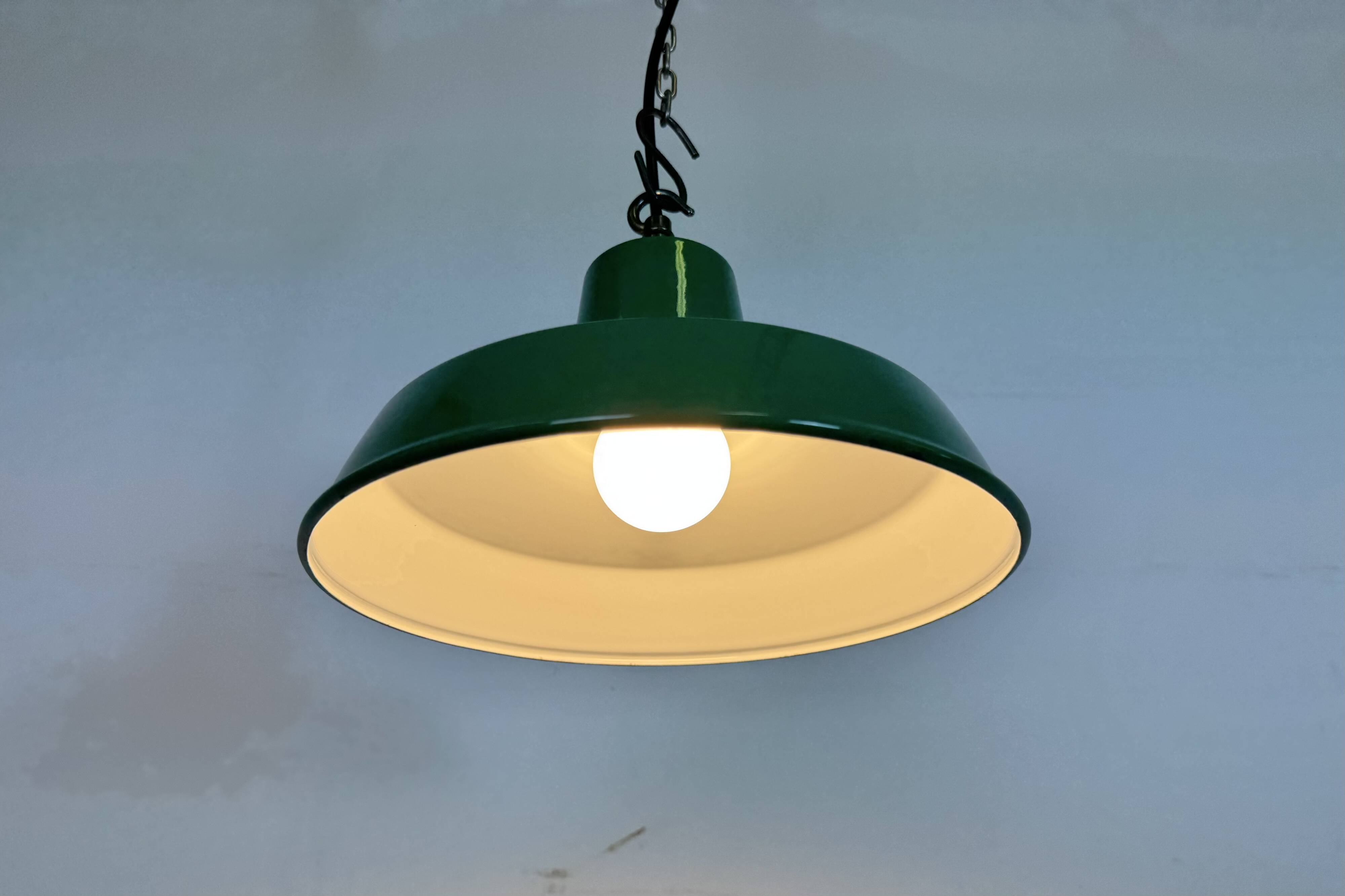 Industrial Green Enamel Factory Pendant Lamp , 1960s