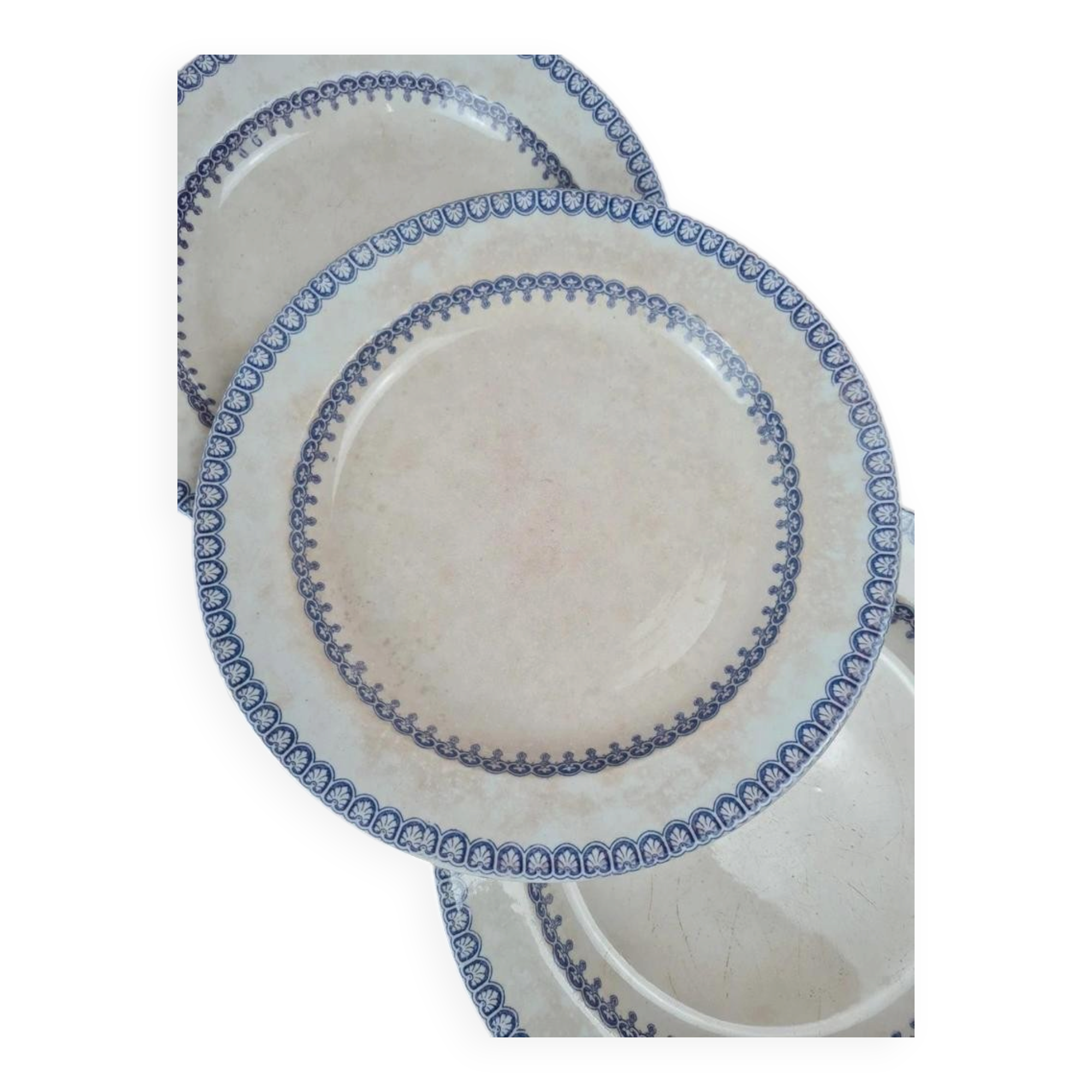 Set of 3 large antique plates, W. Adams & Sons, Etruscan Border design, Victorian Era.