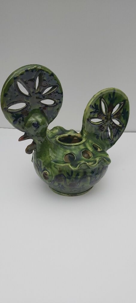 Rooster picflowers in glazed earth pottery of Annecy Saint-Jorioz 1960
