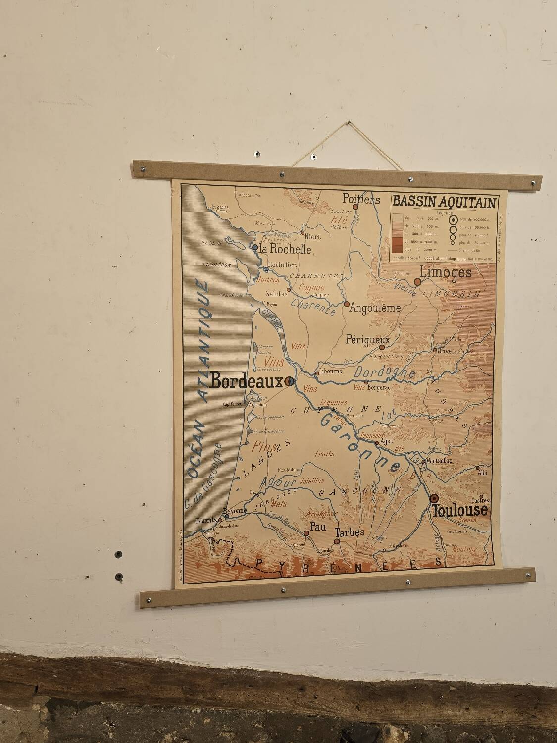 Old school geography map 1960 Atlantic Mediterranean coast