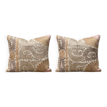 Lot de 2 housses de coussin brodées vintage 55x65 cm