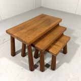 Brutalist rustic blond oak nesting tables