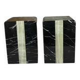 pair of Art Deco bookends in black marble and onyx