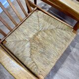 Pair of wooden and straw armchairs