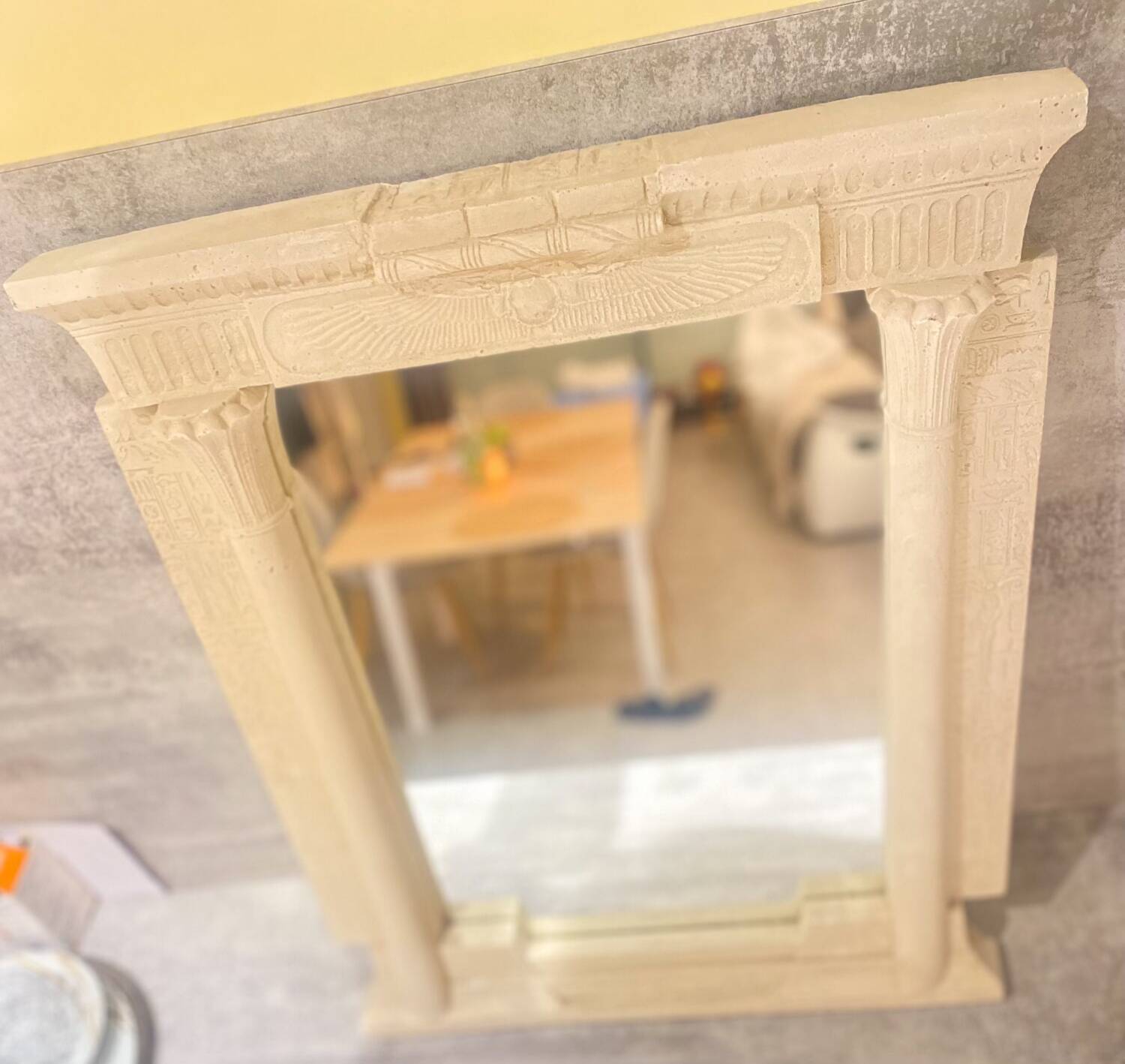 Egyptian style stone wall mirror with lighting