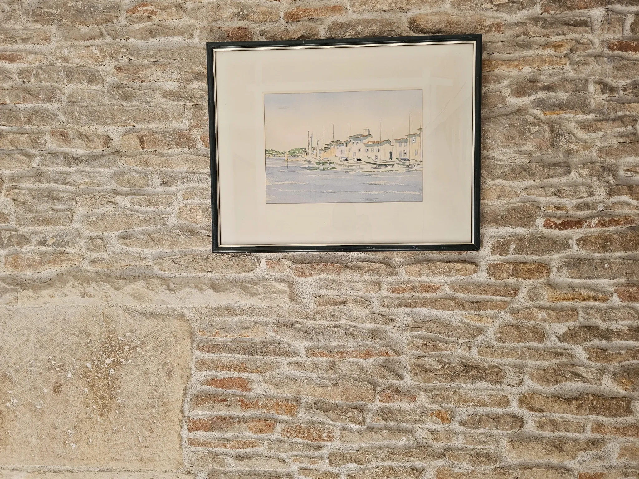 Watercolour painting of the port and boats of Saint-Tropez signed Fulvio.