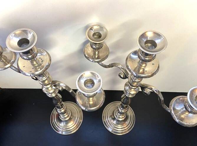 Pair of Candle Holders Candelabra Torch Holders Silver-Plated Metal Art