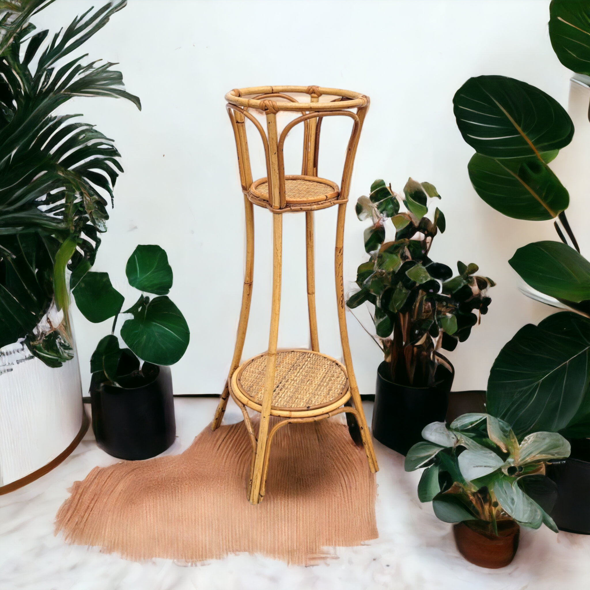 Vintage rattan plant holder