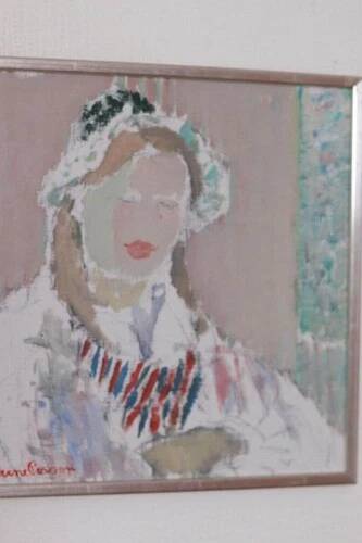 Swedish Oil on Panel “Portrait of Woman” by Rune Persson Vintage& Framed 31×30cm