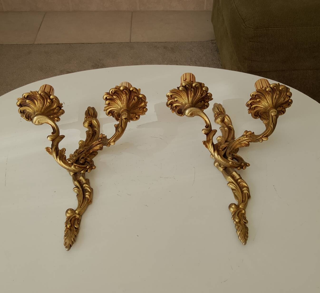 Pair of antique Rococo wall sconces in Louis XV style.