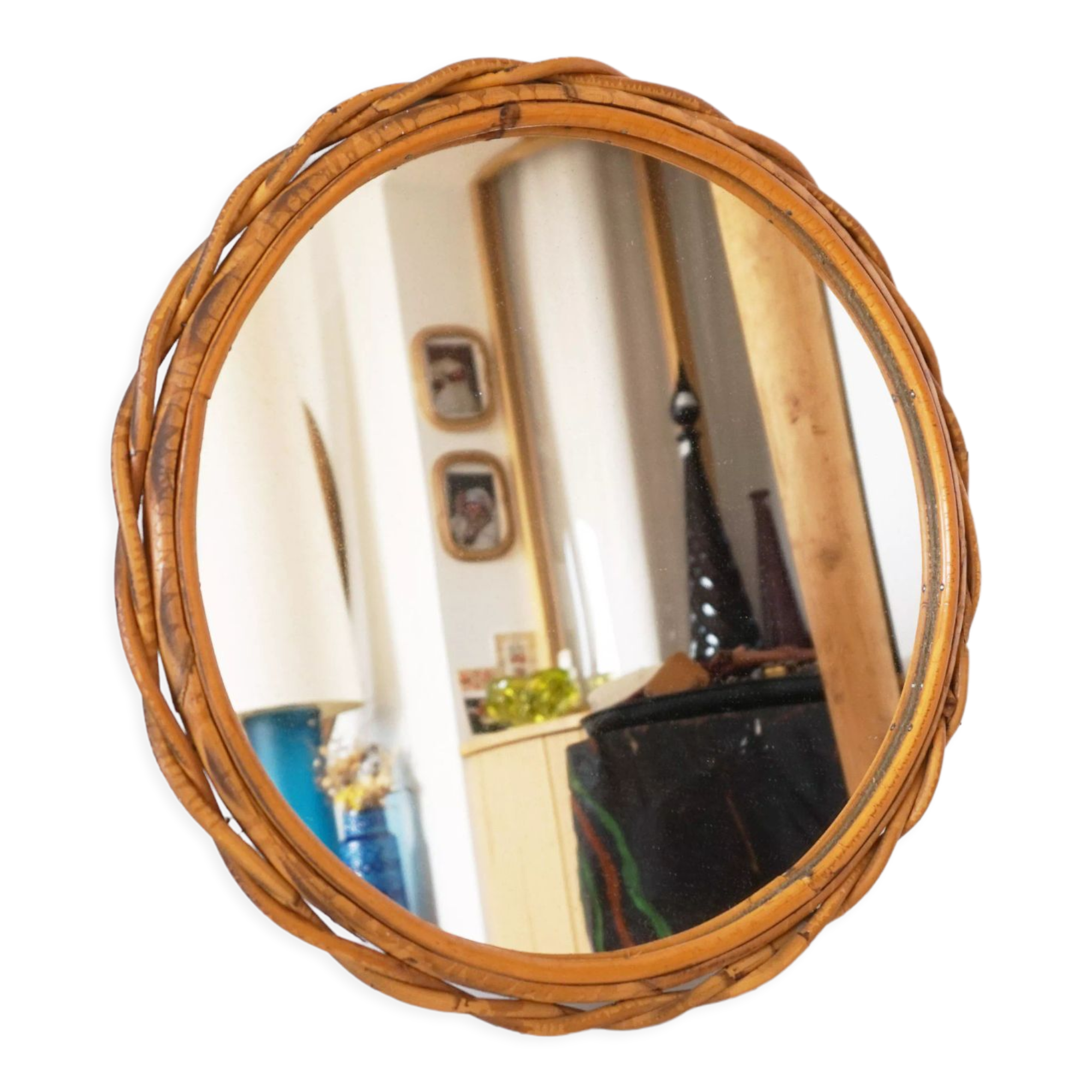 Vintage rattan sun mirror