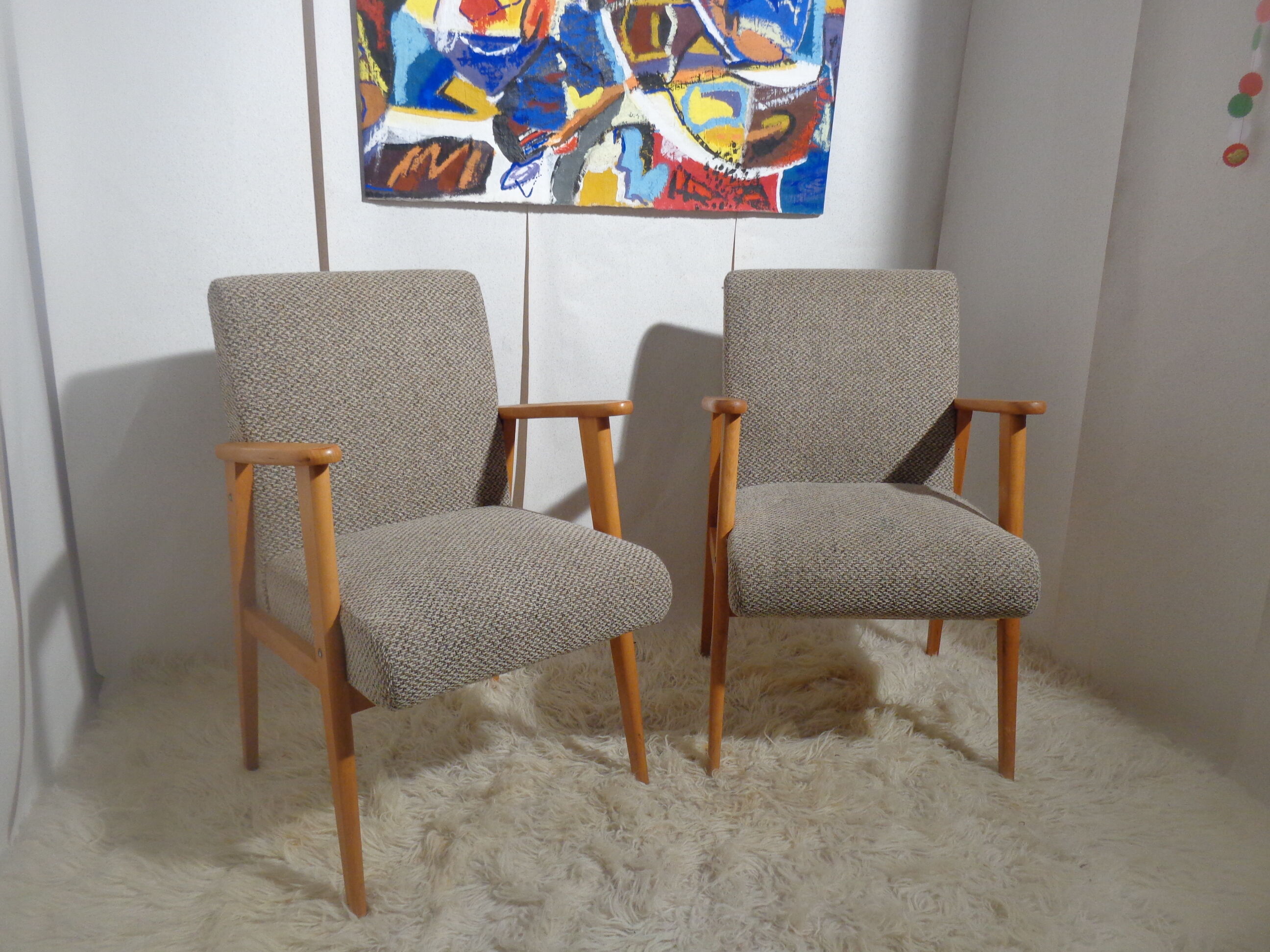 Pair of vintage Scandinavian armchairs from the 60s light wood