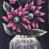 Set vintage original velvet flower oil painting, pair of flower still life art