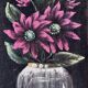 Set vintage original velvet flower oil painting, pair of flower still life art