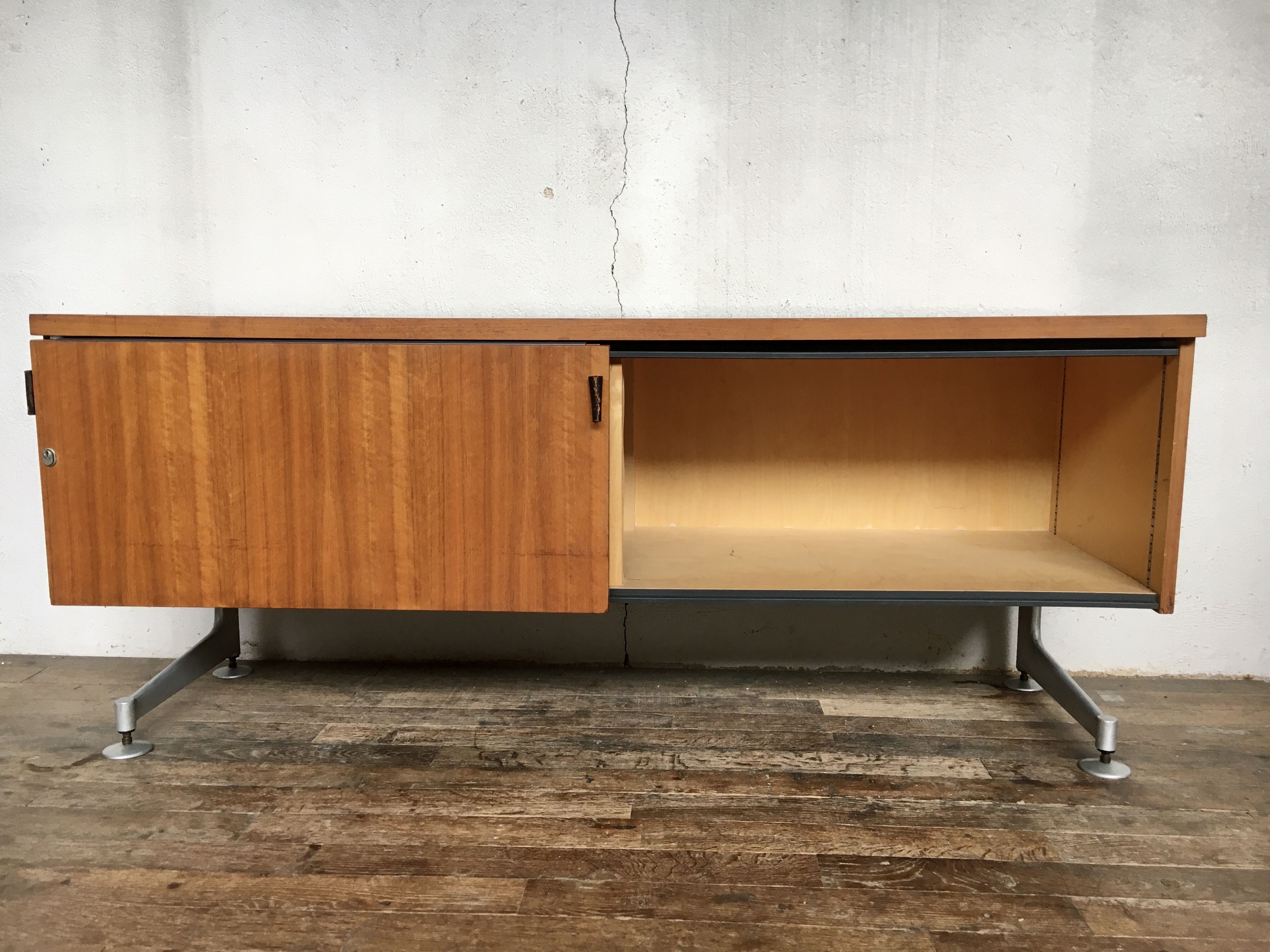 Sideboard in teak feet chrome sliding doors by Voko in 1960