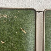 Miroir vintage 1930 triptyque barbier nickelé simili crocodile vert avocat
