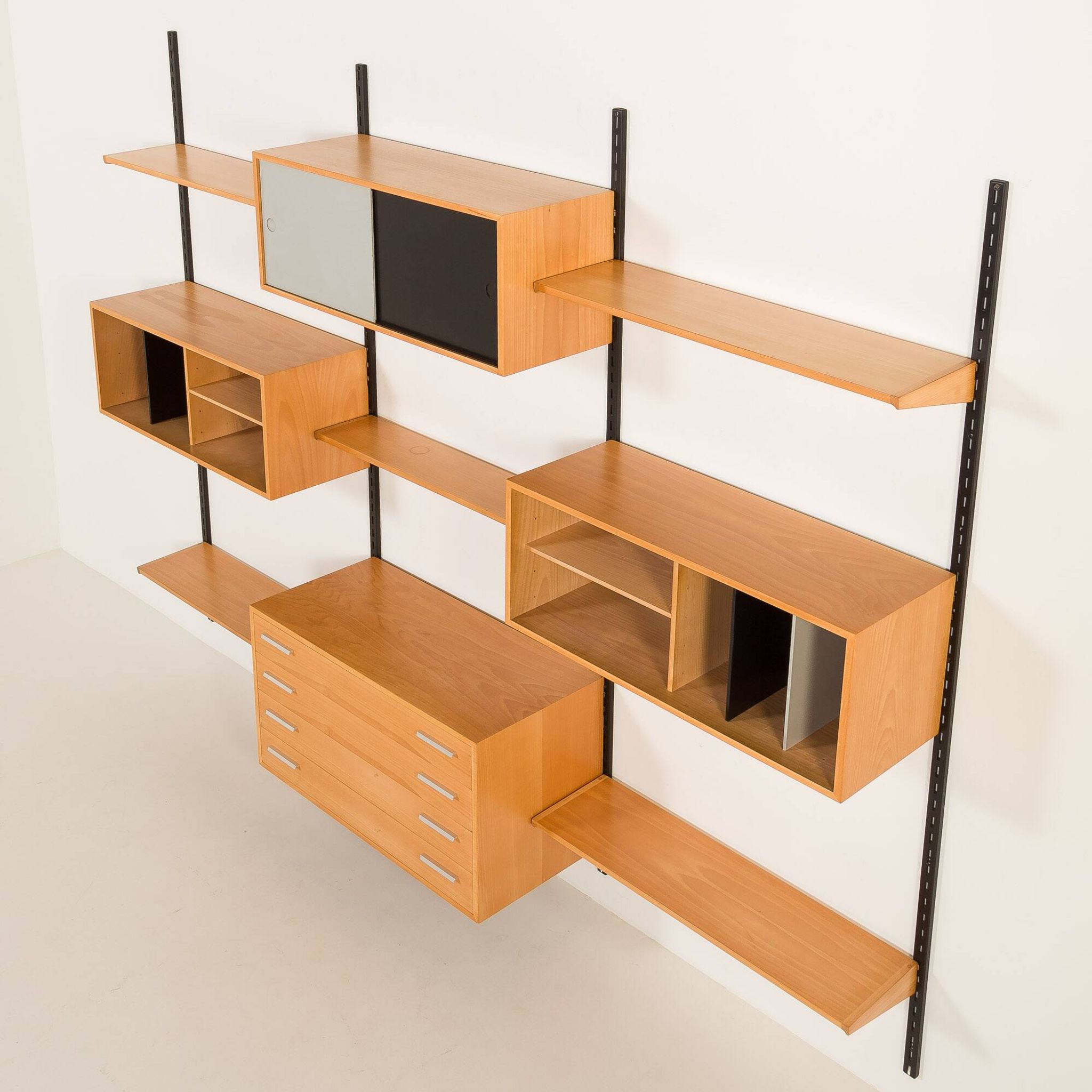 Rare Kai Kristiansen 3 bay wall unit in beech, 1970s