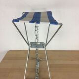 Blue and white folding camping stool, 50s