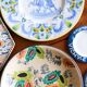 Glazed earthenware dish – polychrome floral decoration