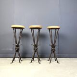 Vintage french wrought iron bar stools, 1960s - set of 3