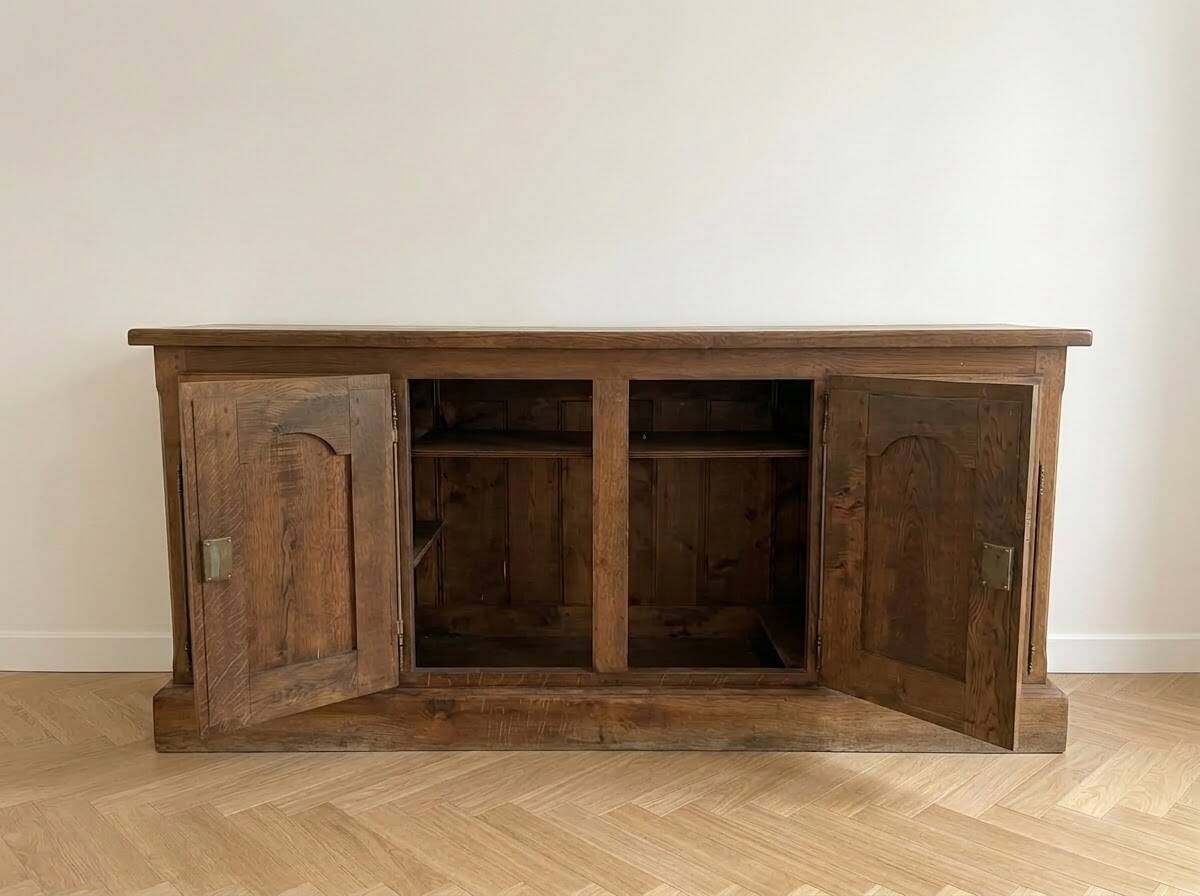 Low sideboard buffet in rustic solid oak