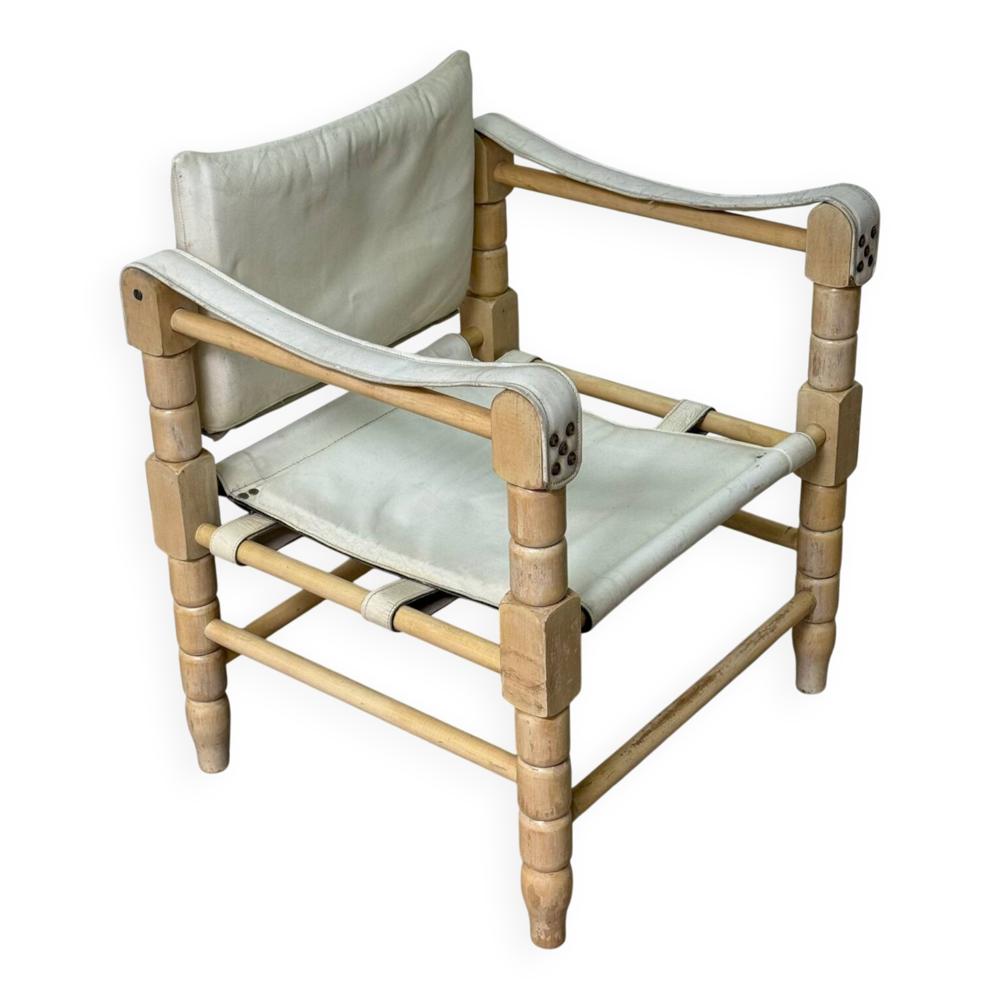 White leather safari armchair