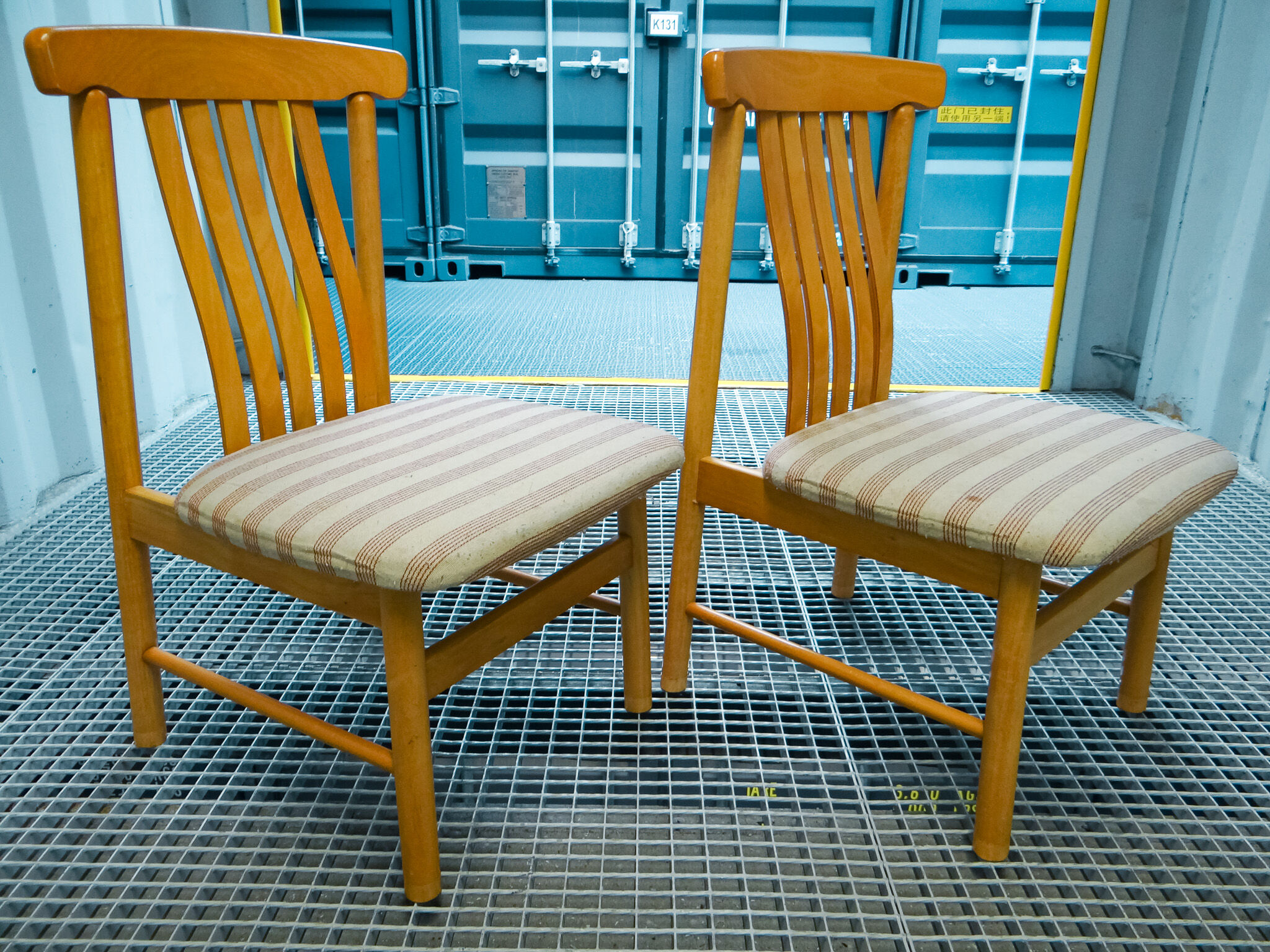 Pair of wide chairs made of solid wood Toyo Furniture made in Japan