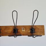 Antique wooden wall coat rack with metal hooks L200