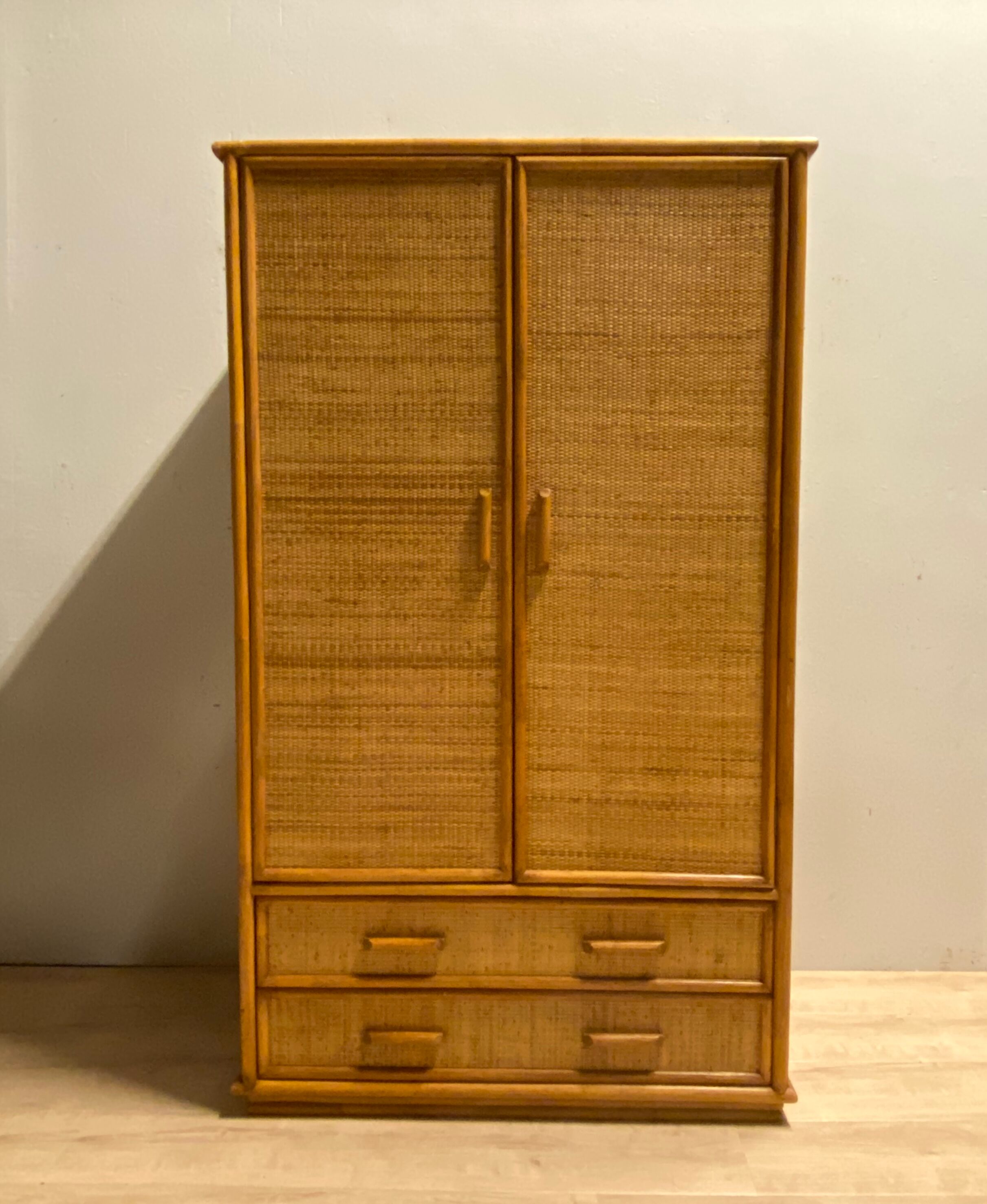 Vintage bamboo and rattan wardrobe, 1970s